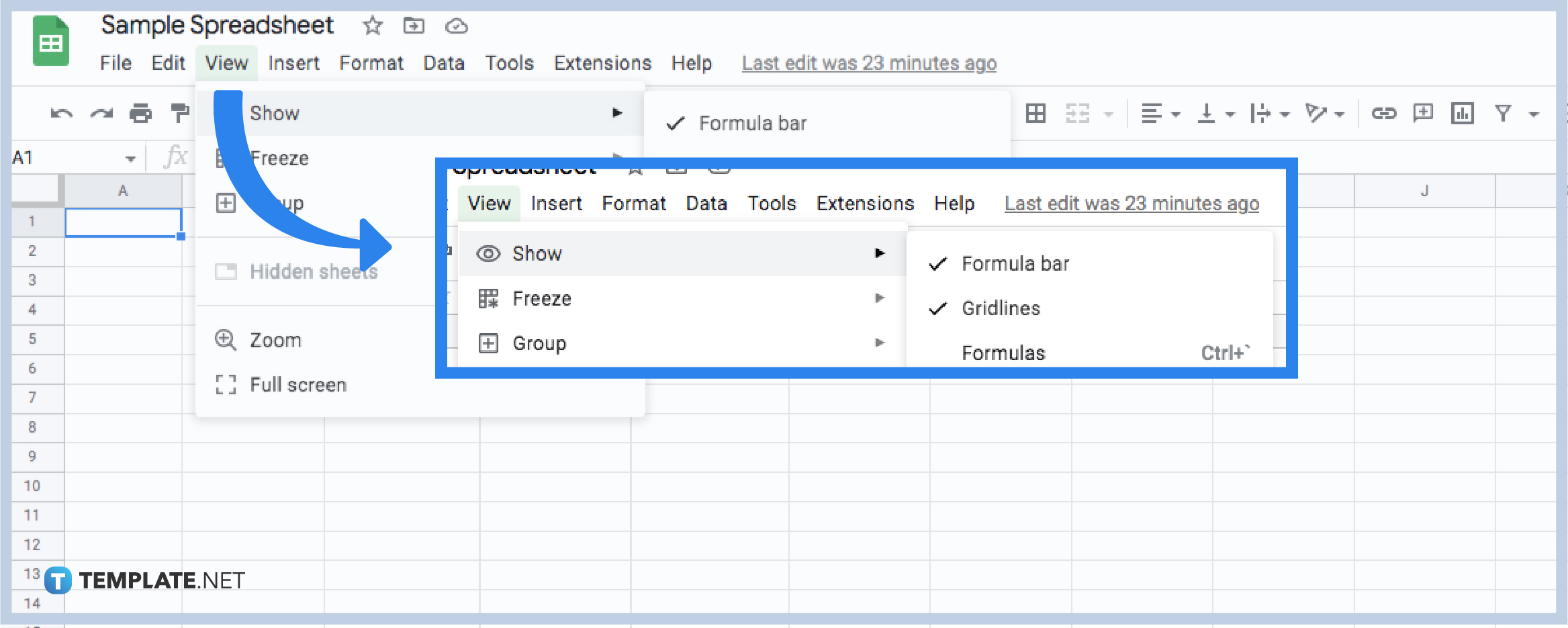 hide gridlines in google sheets step