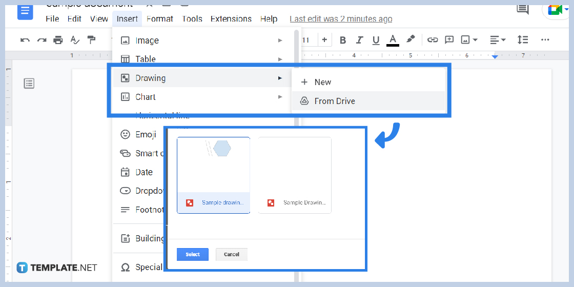 how to embed a google drawing into google docs step