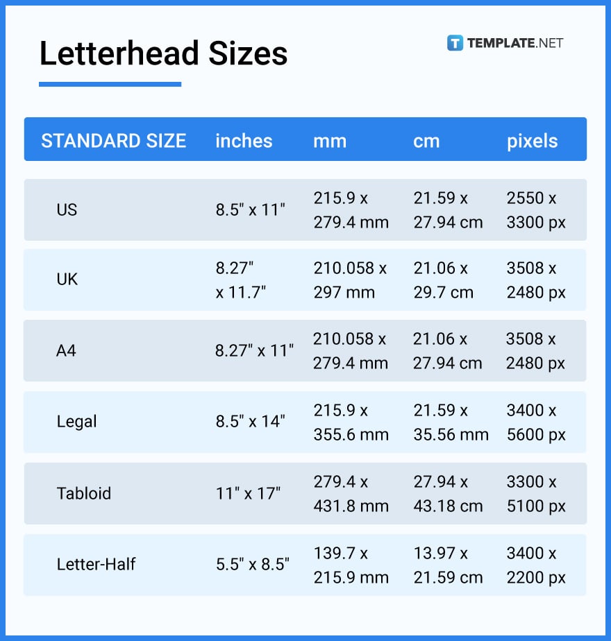letterhead sizes