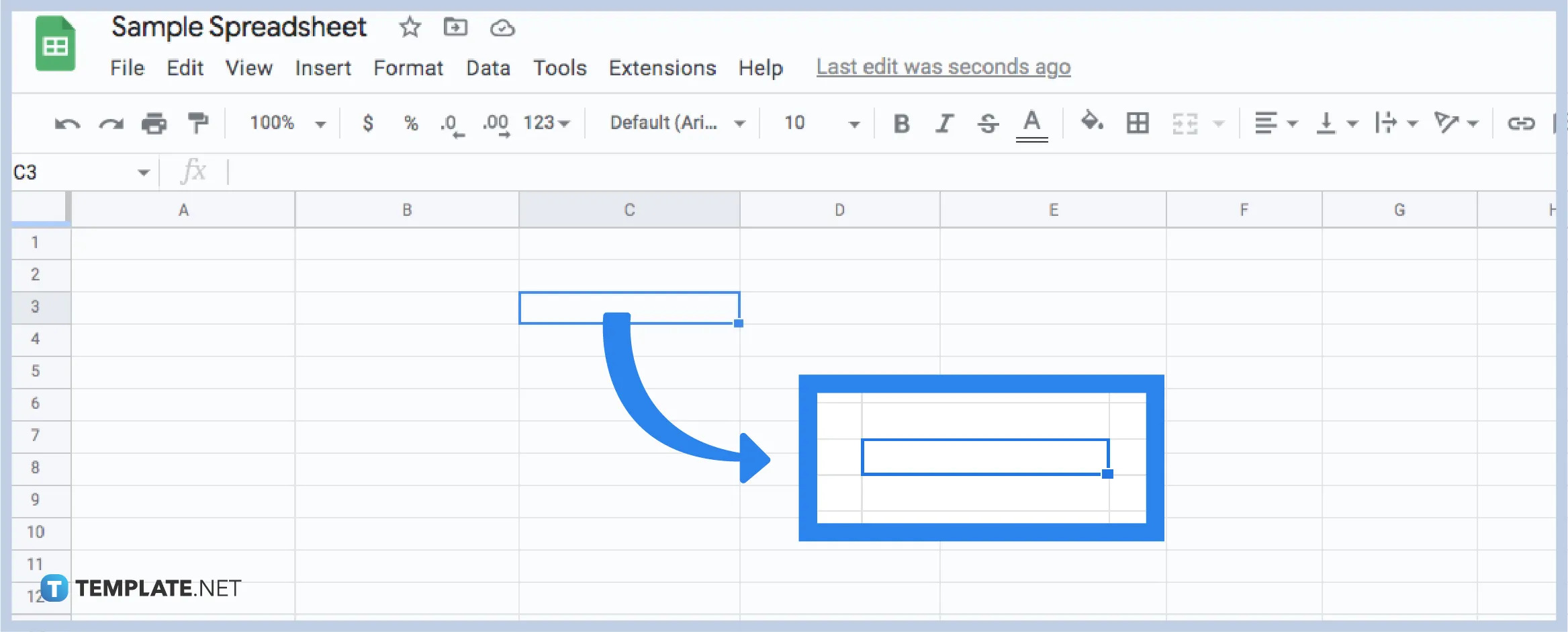 pick a blank cell on google sheets to insert from scratch