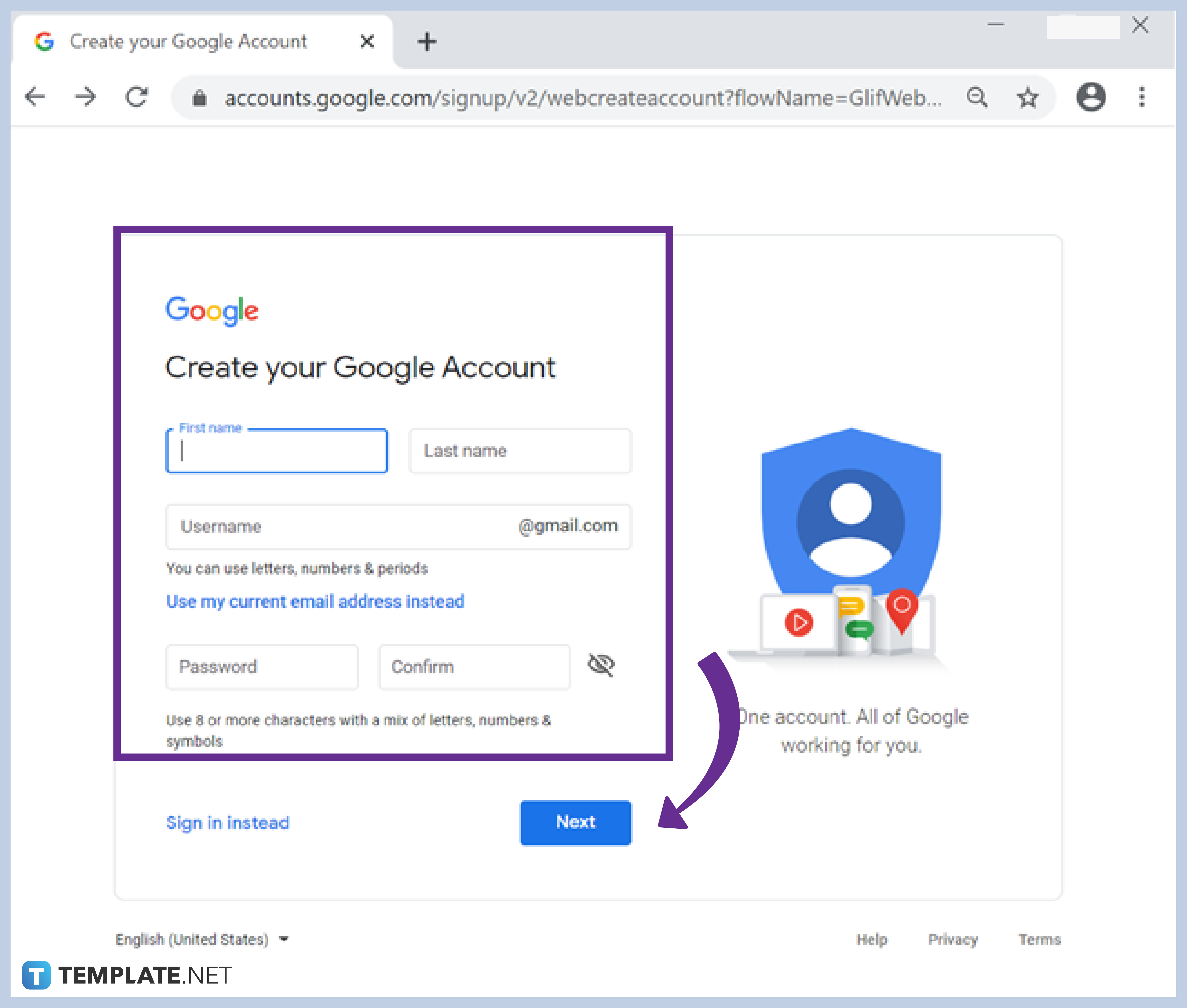 how to create an email account using google