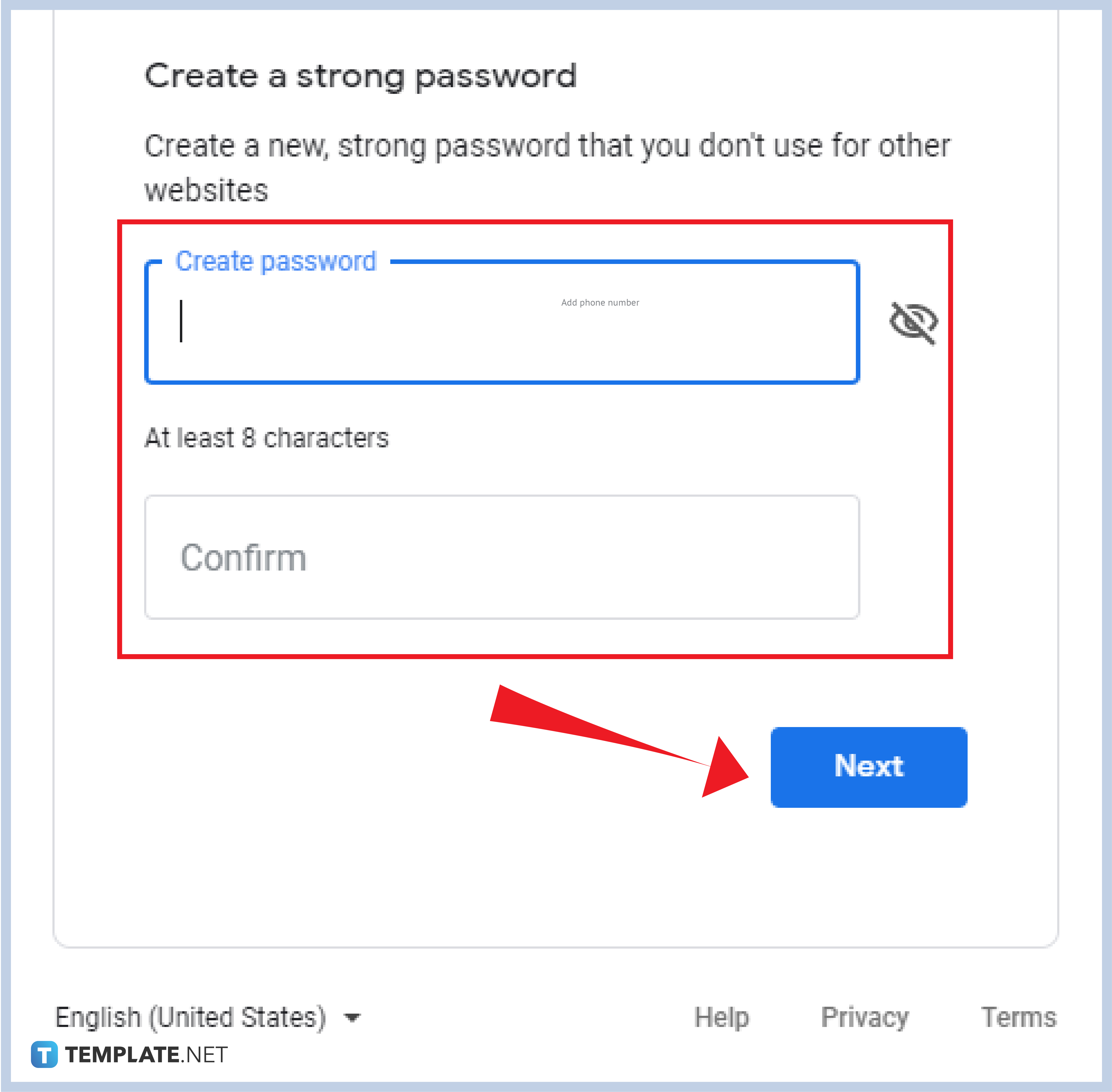 step 3 create your preferred password
