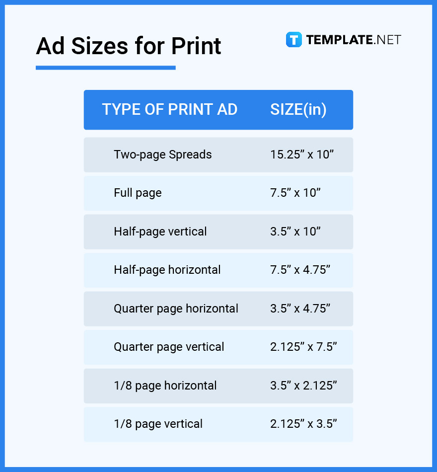 ad sizes for print