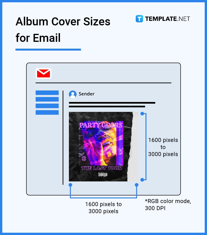 album cover sizes for email