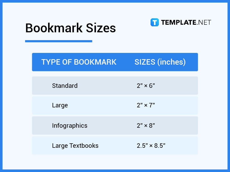 bookmark sizes