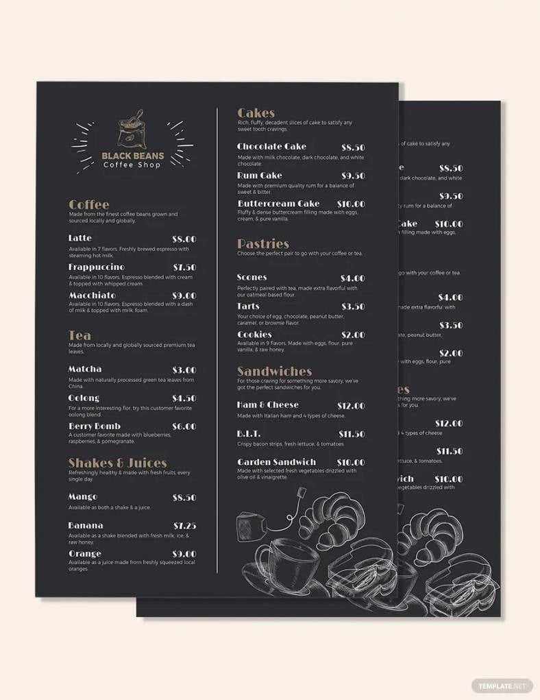 cafe menus 788x10