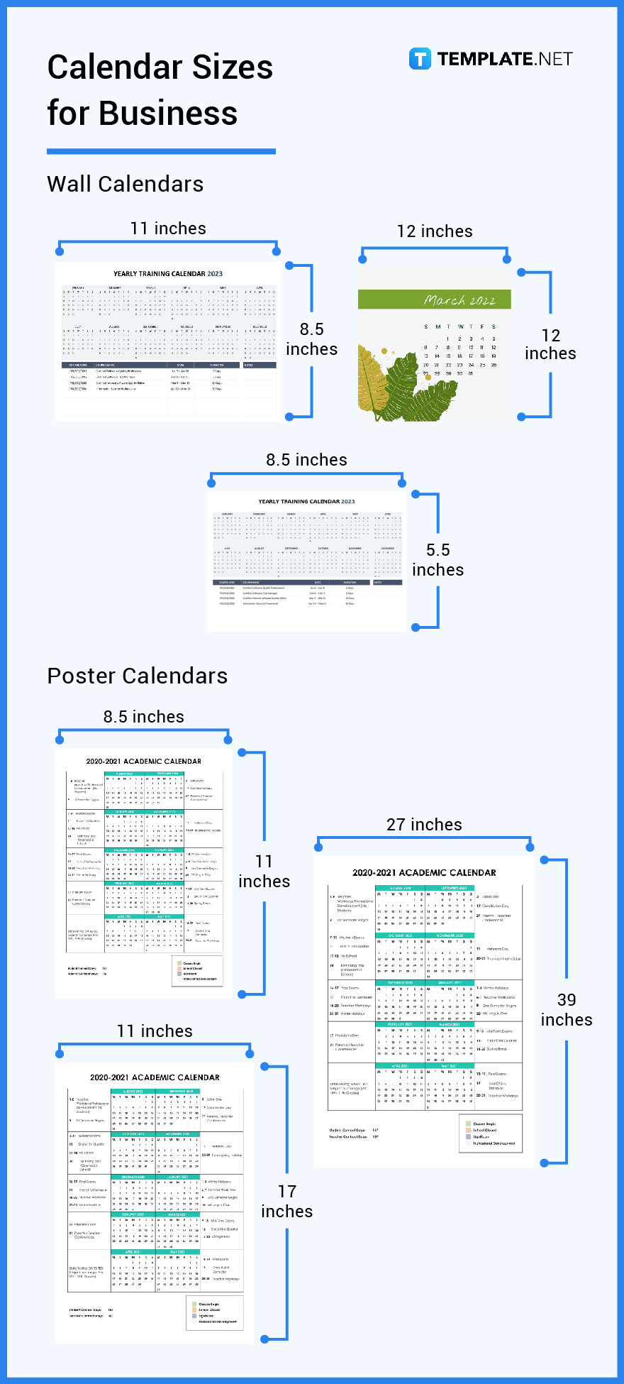 Calendar Size - Dimension, Inches, mm, cms, Pixel