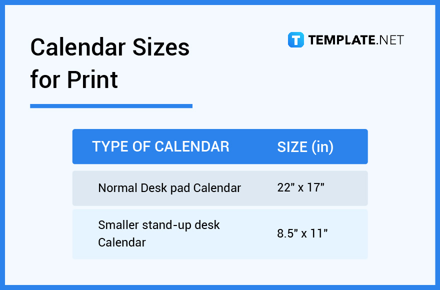 Calendar Size Dimension Inches mm cms Pixel