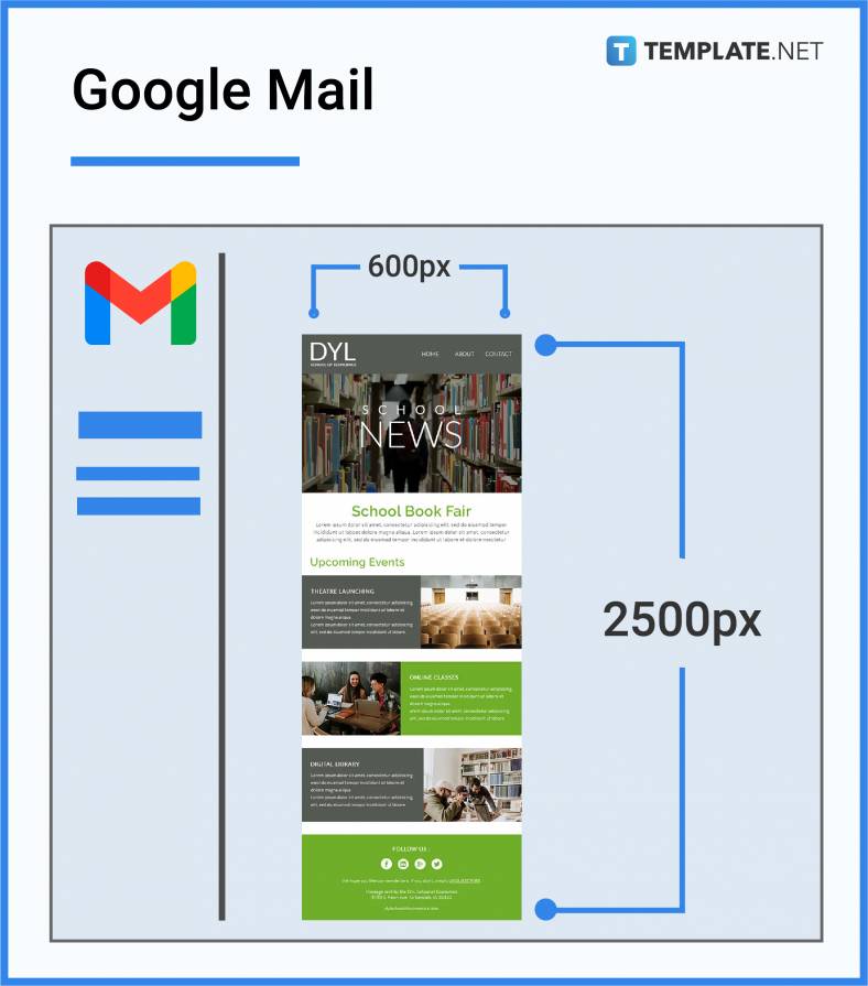 Email Newsletter Size Dimension Inches mm cms Pixel