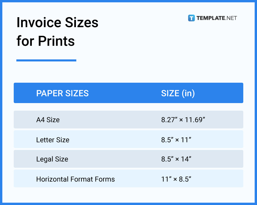 invoice sizes for print