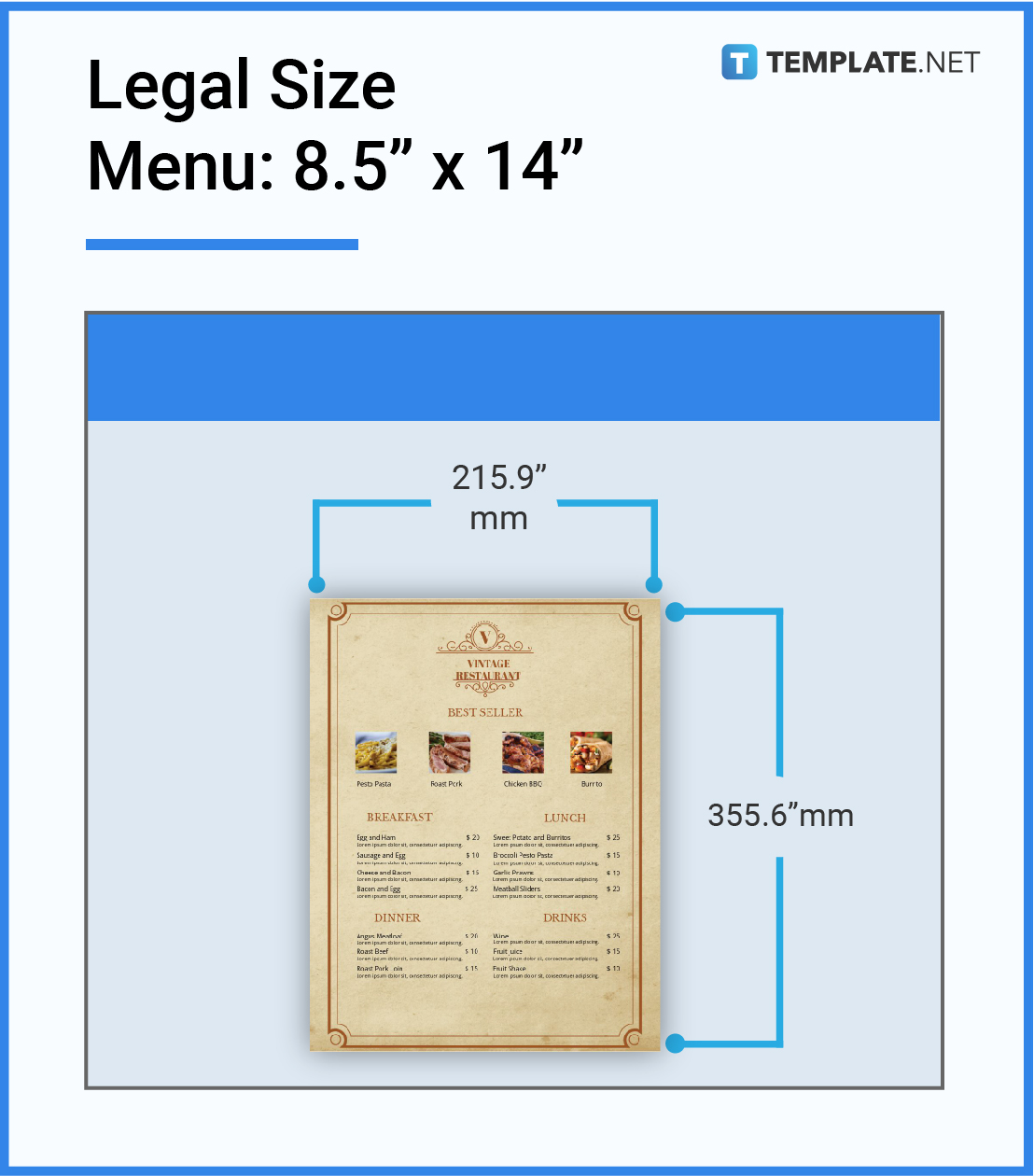legal size menu