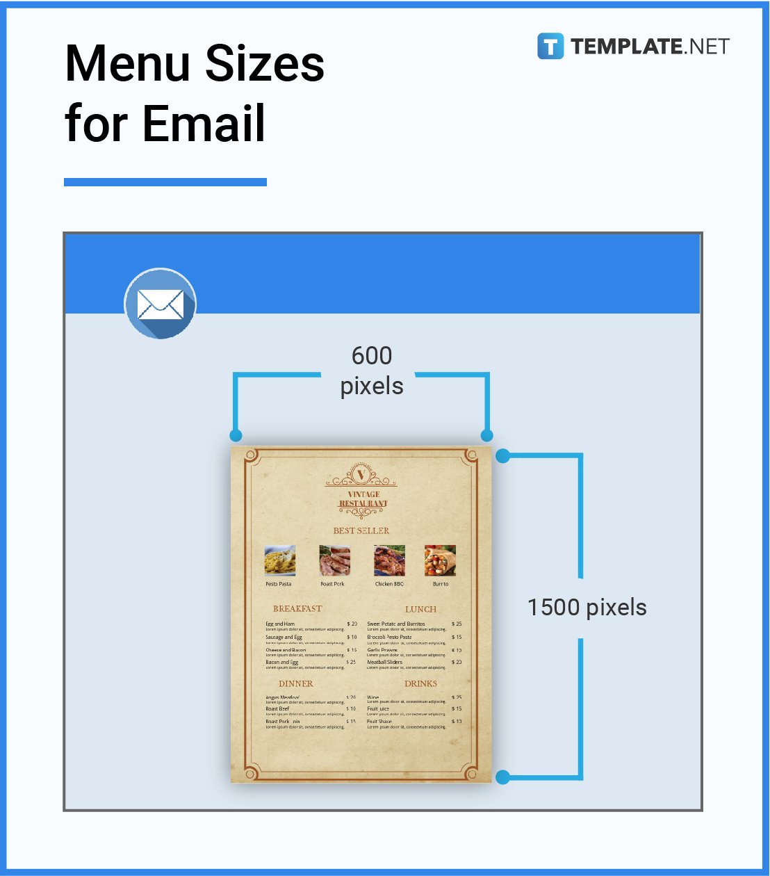 menu sizes for email