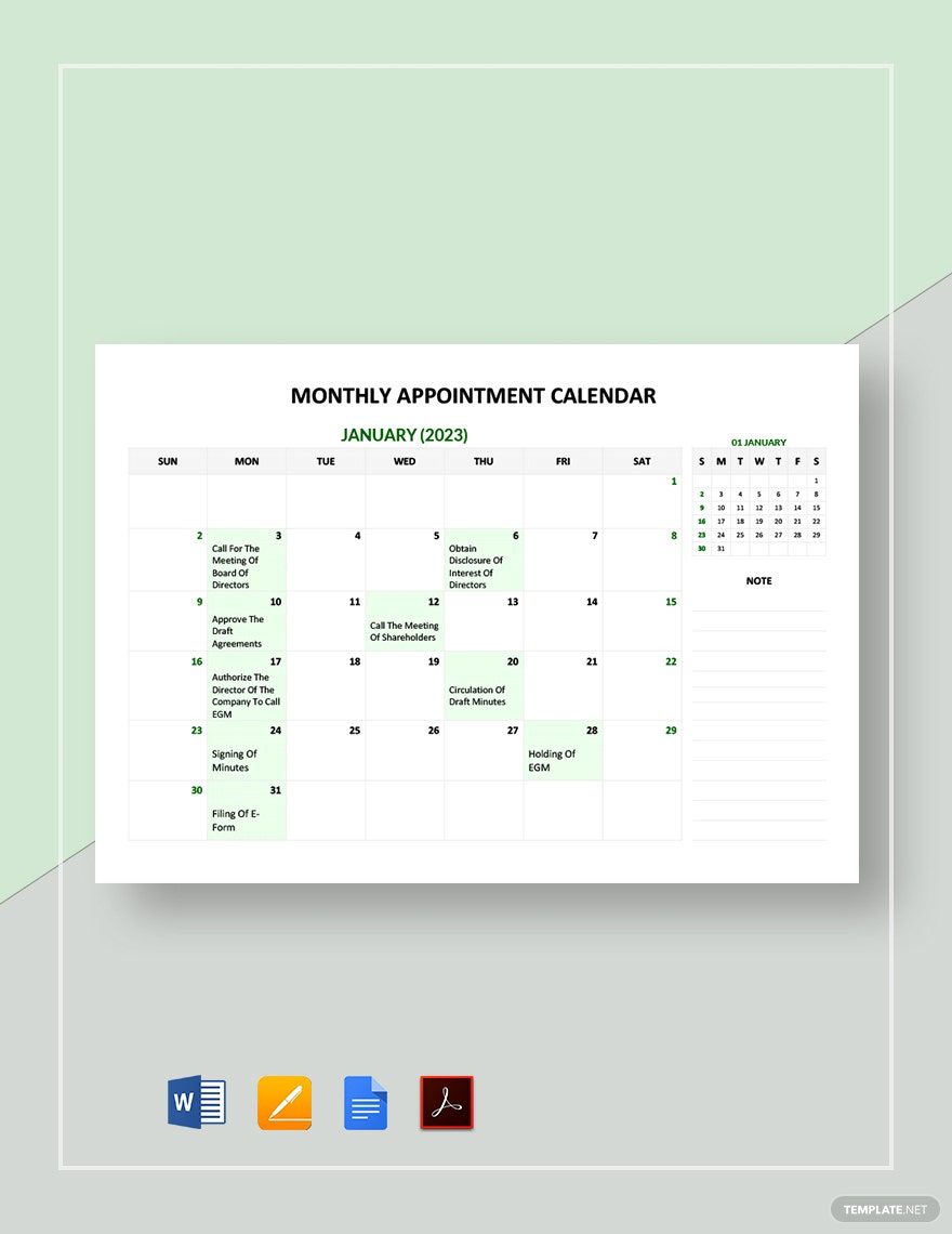 monthly calendar