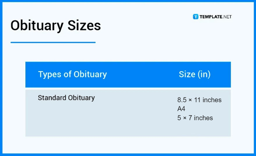 obituary sizes
