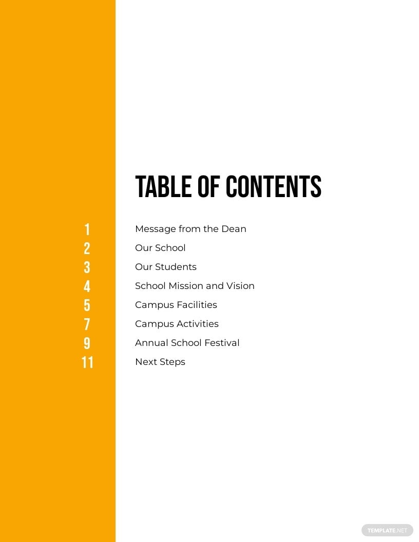 presentation table of contents template