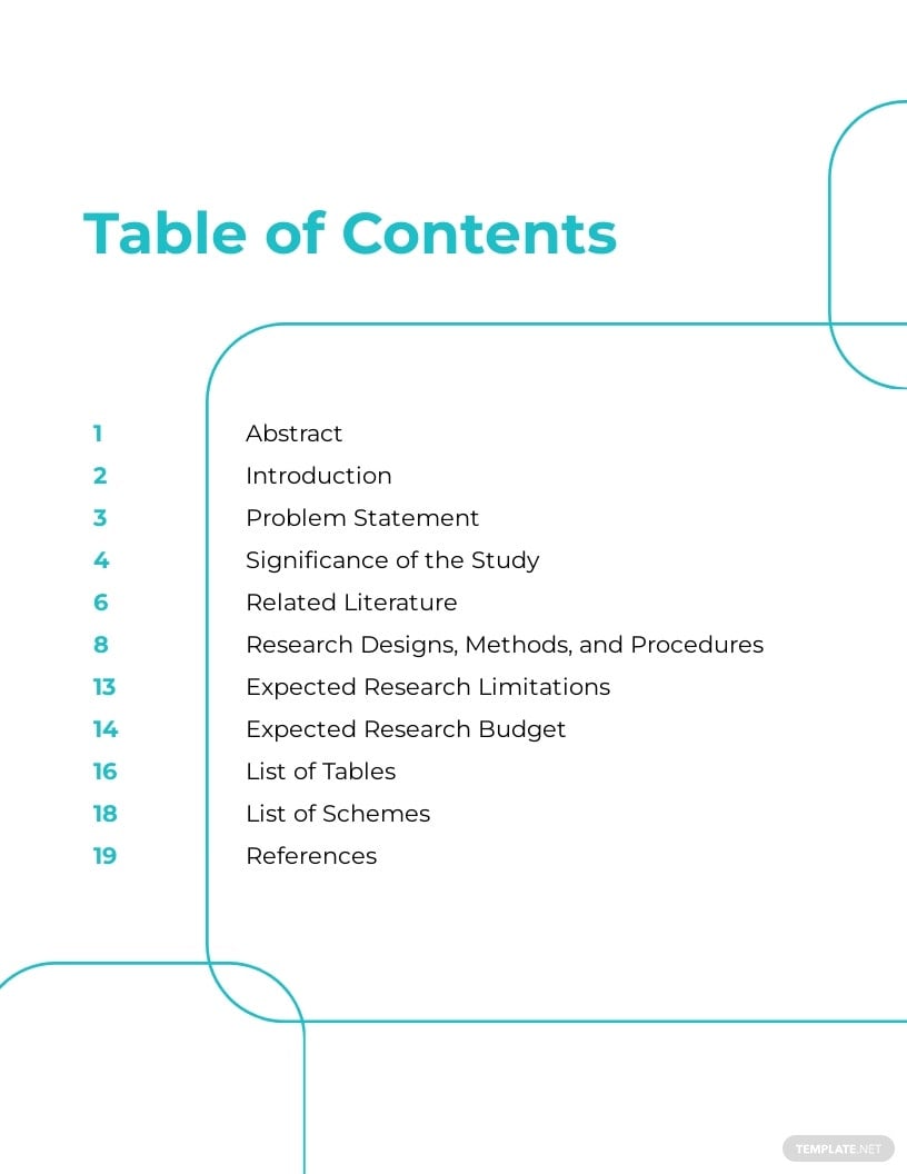 research proposal table of contents template