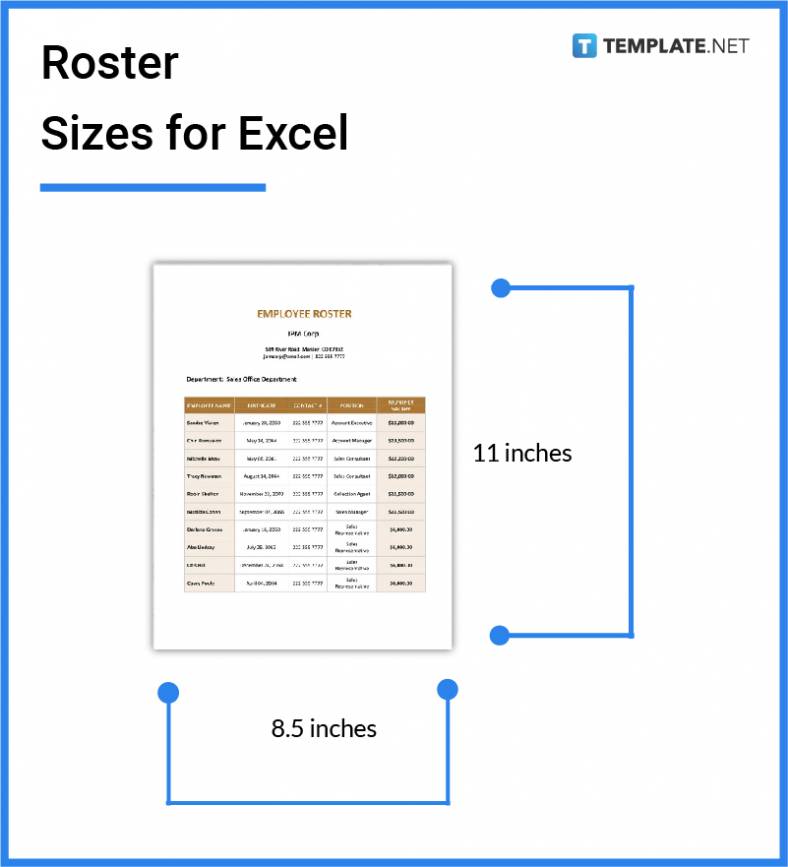 Roster Size Dimension, Inches, mm, cms, Pixel