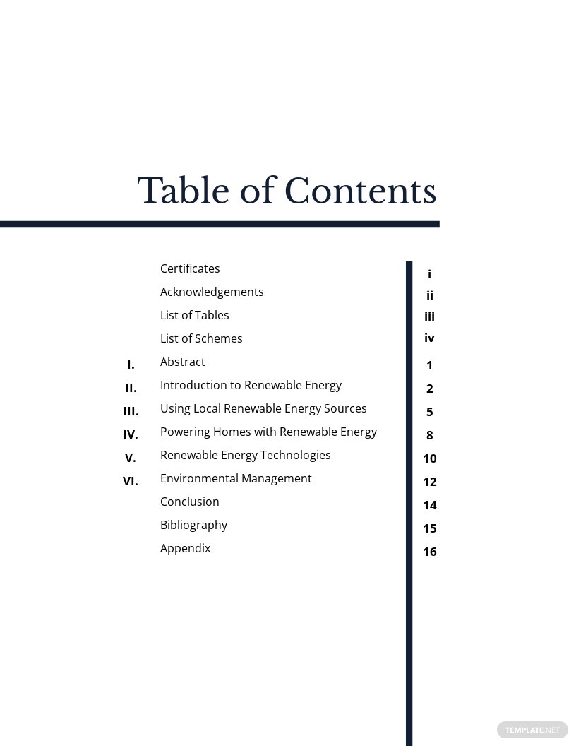 table of content in research report