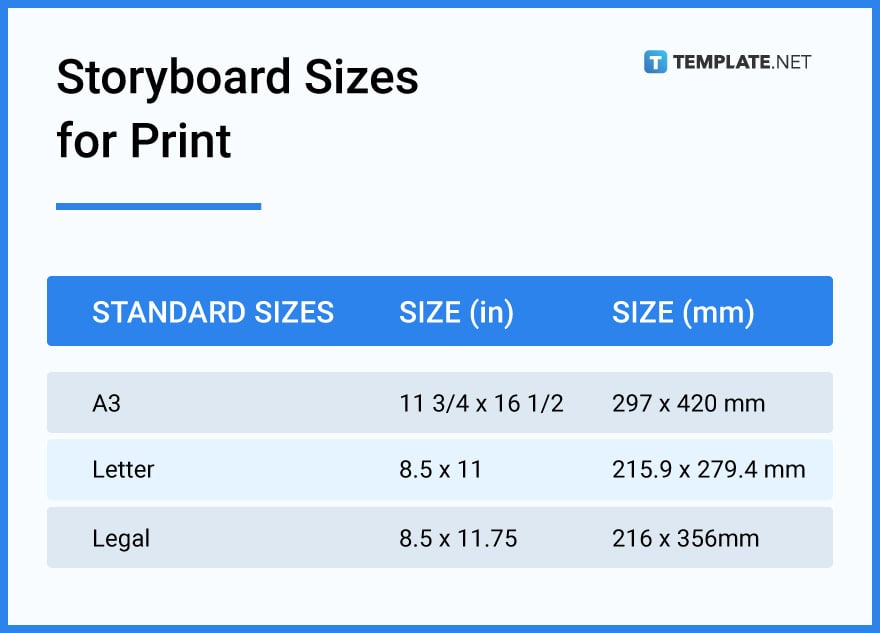 storyboard sizes for print