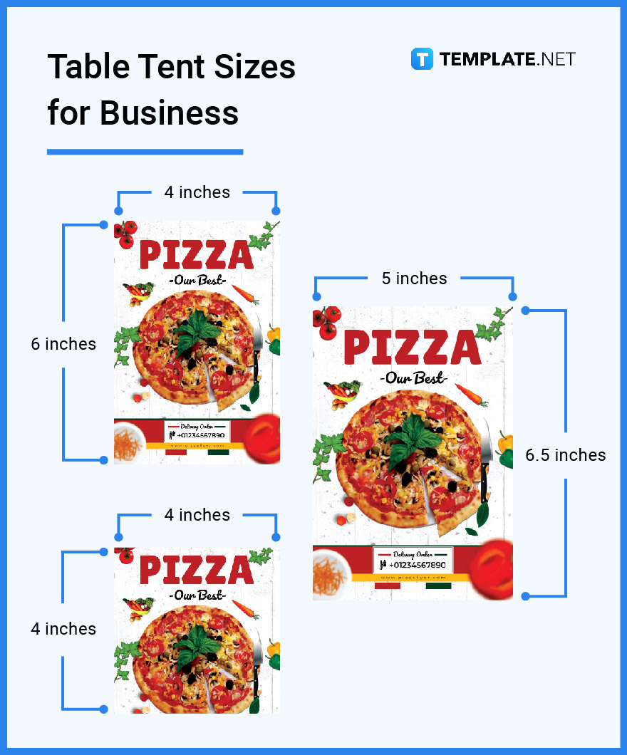 Table Tent Size Dimensions, Inches, mm, cms, Pixel