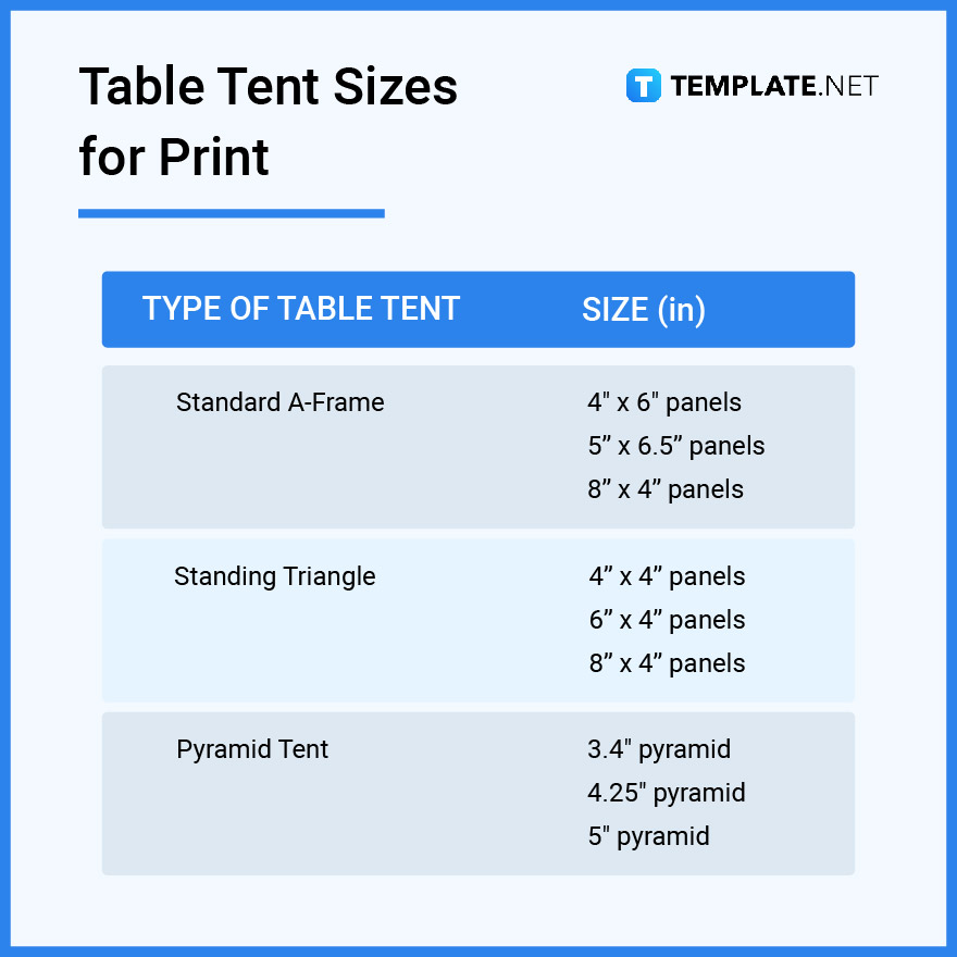 table tent sizes for print
