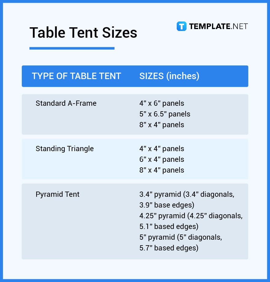 table tent sizes