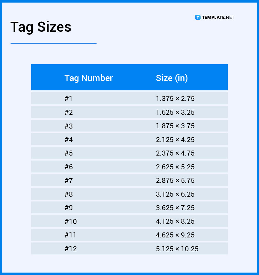 tag sizes