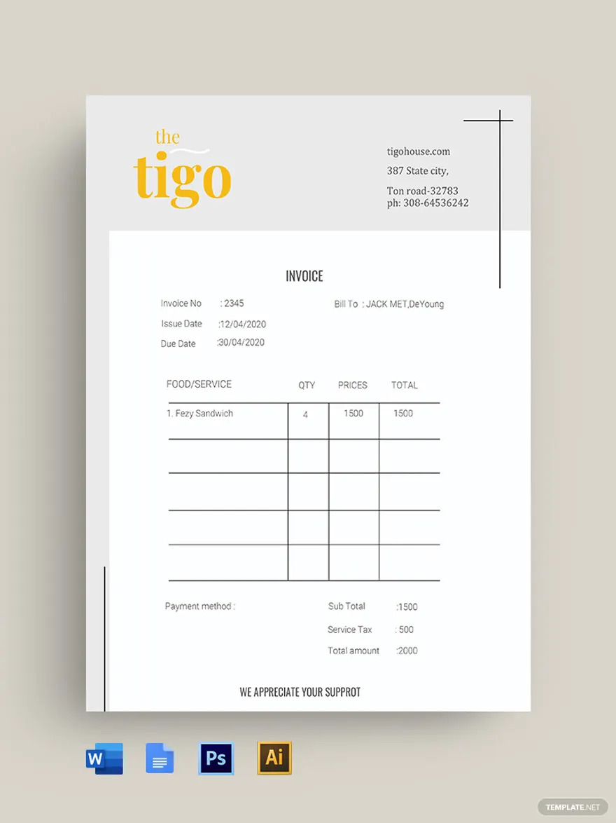 restaurant invoice