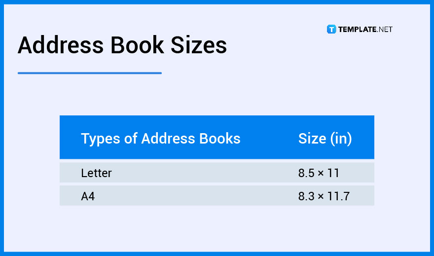 address book sizes