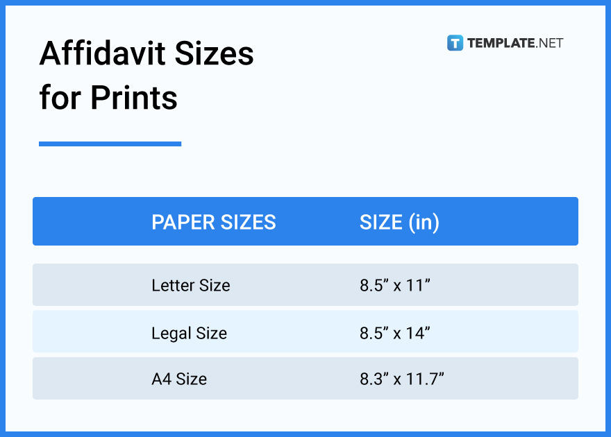 Affidavit Size Dimension, Inches, mm, cms, Pixel