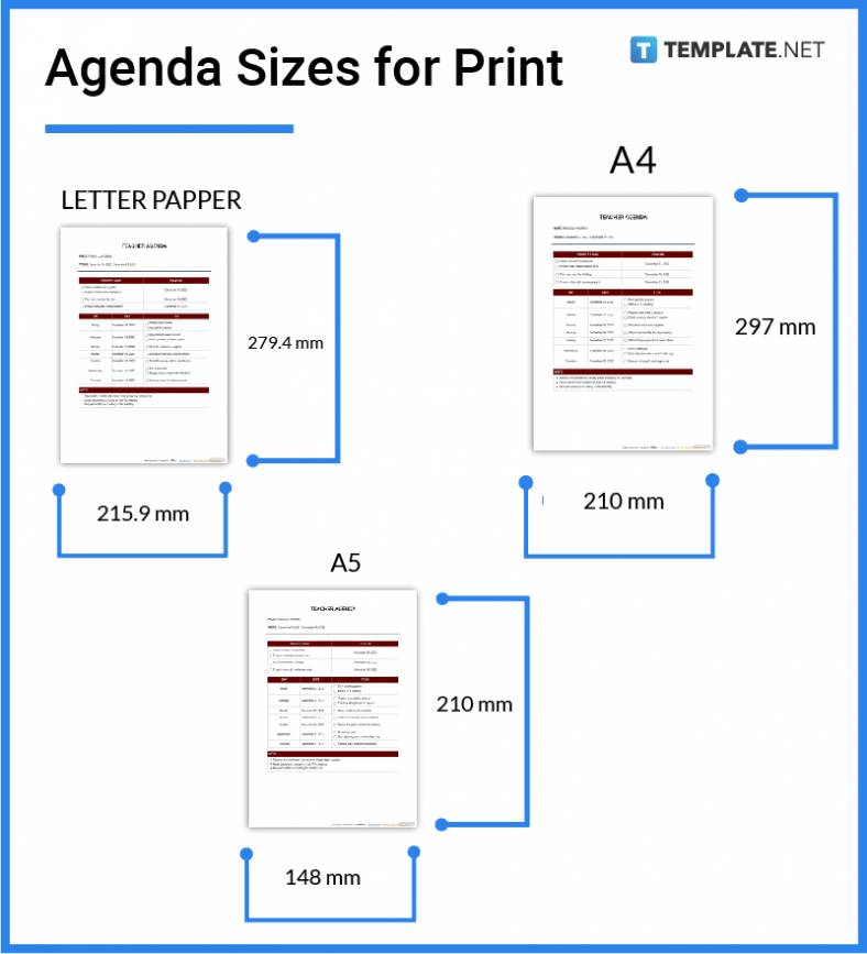 Agenda Size Dimension, Inches, mm, cms, Pixel