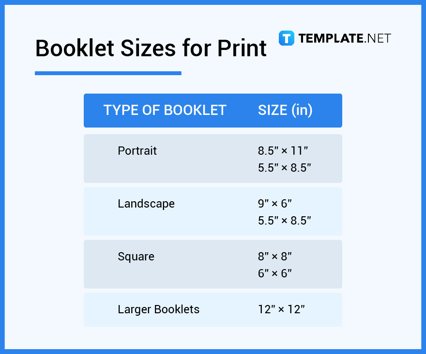 booklet sizes for print