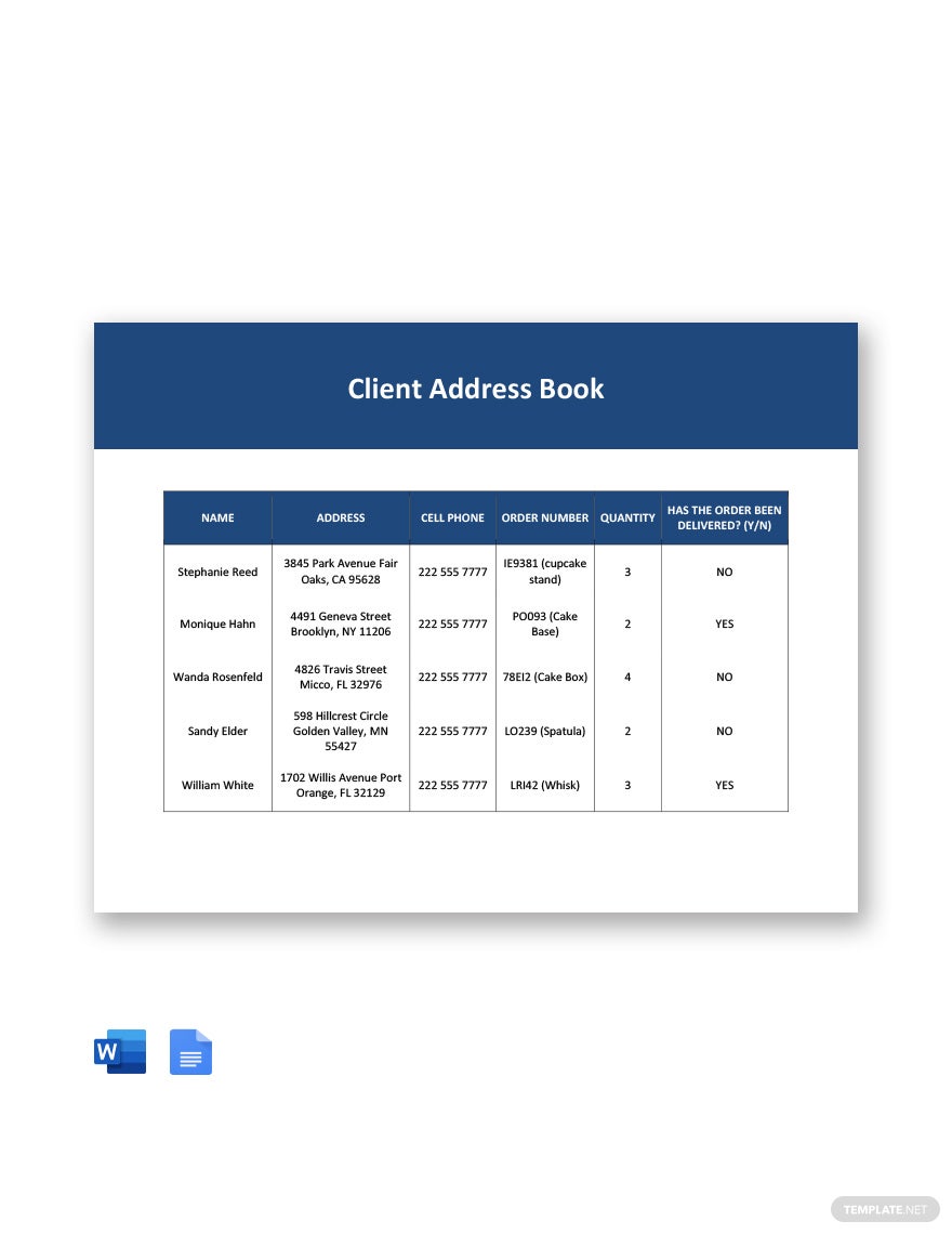 client address book