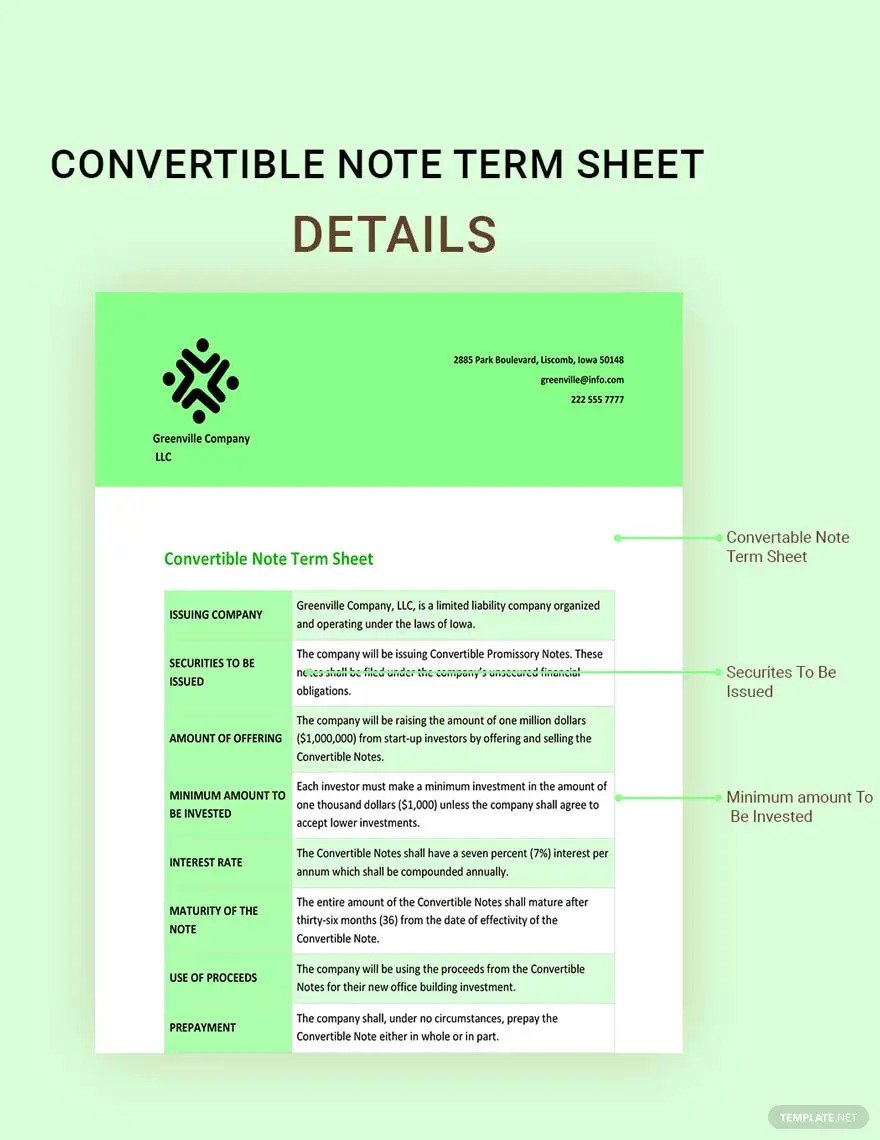 convertible note term sheet ideas and examples