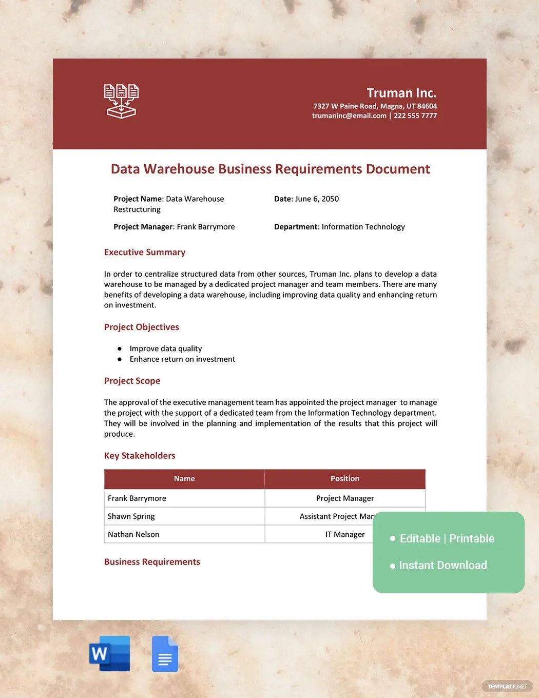 data-warehouse-business-requirements-document