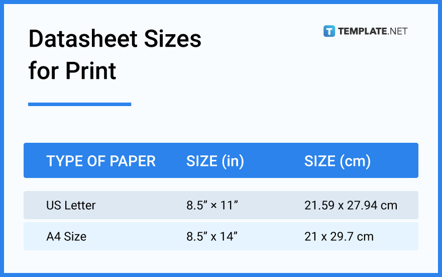 Datasheet Sizes for Print