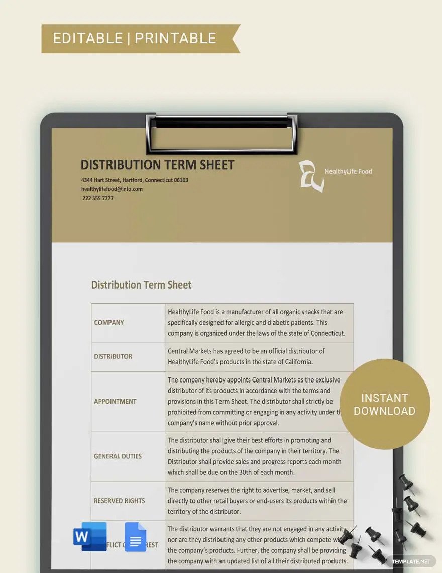 distribution term sheet ideas and examples