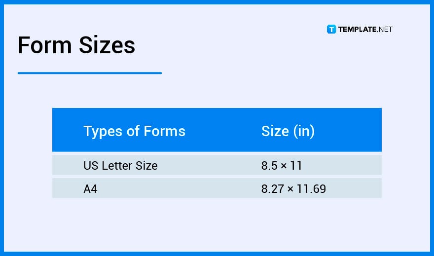 form sizes