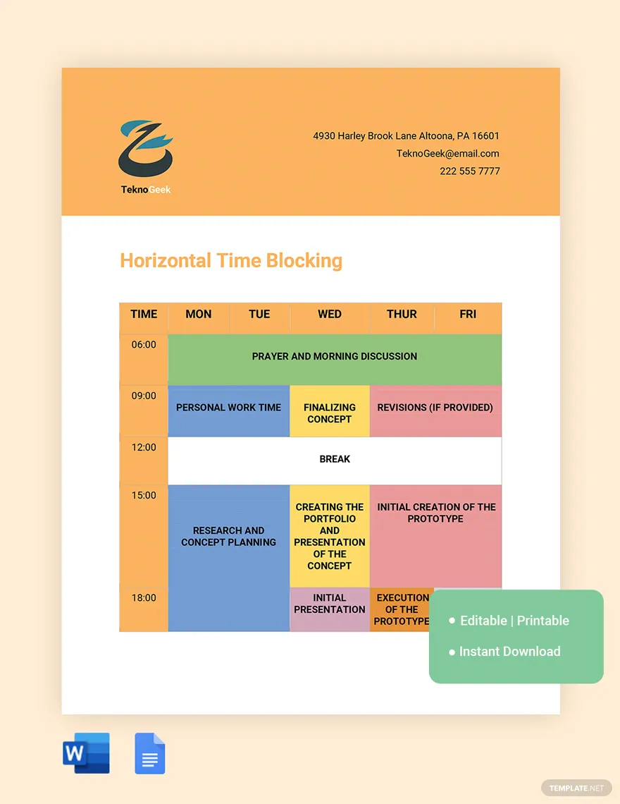 horizontal time blocking ideas and examples