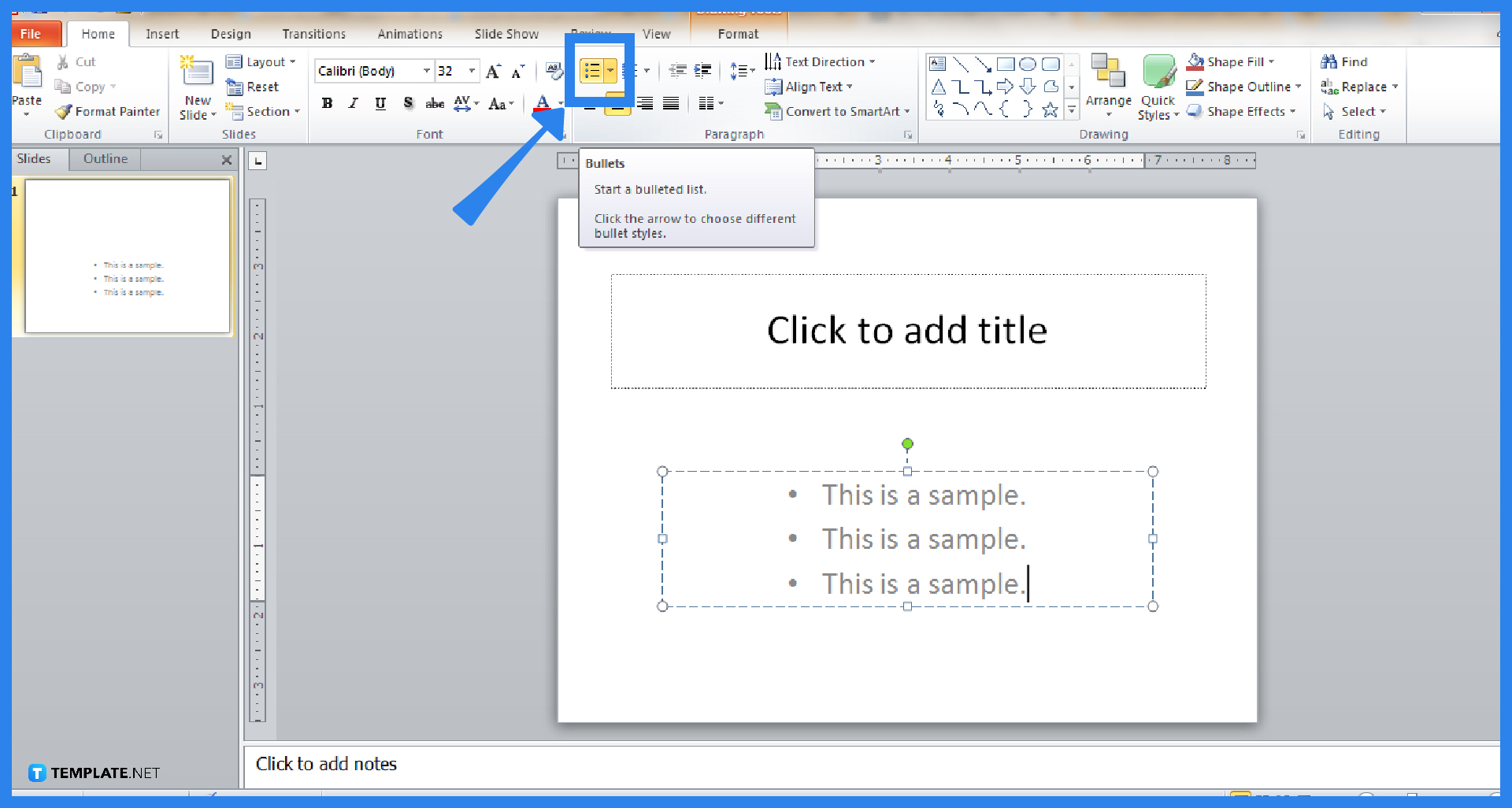 powerpoint bullet point shortcut in notes