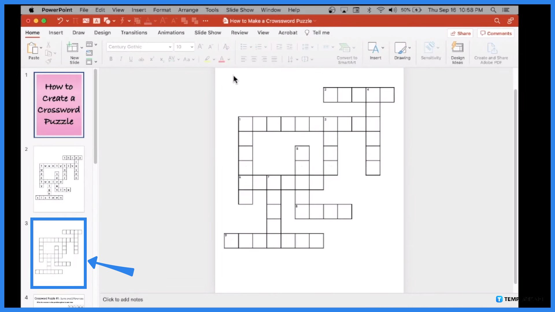 how to do a crossword puzzle in microsoft powerpoint step