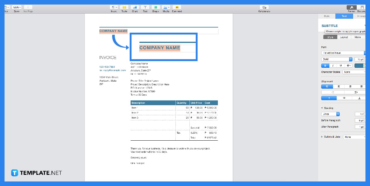 how to make an invoice in apple pages step 0