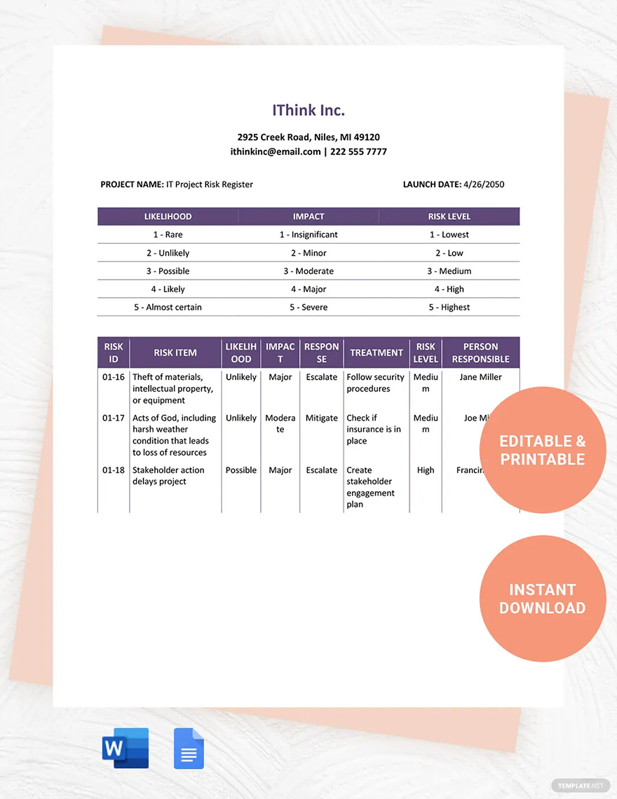 it project risk register ideas and examples