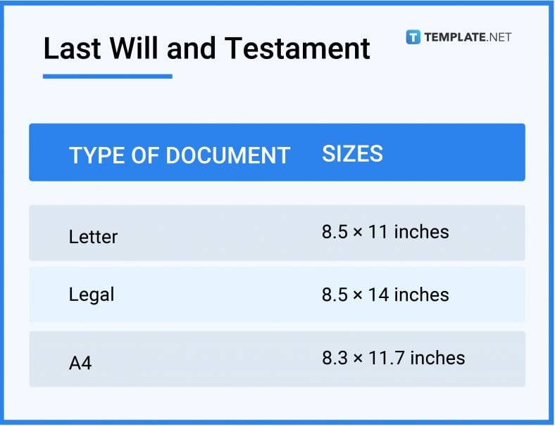 Last Will and Testament Sizes