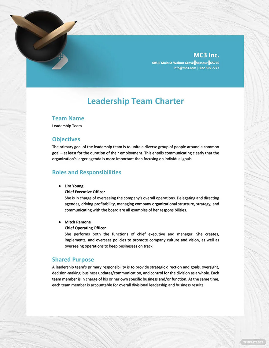 leadership team charter