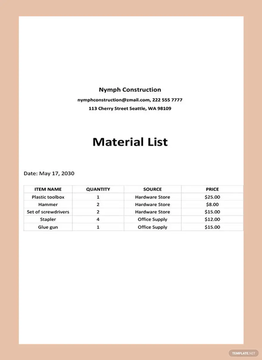 material list