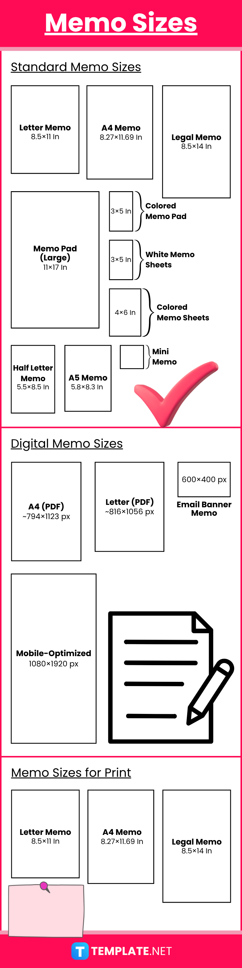 memo sizes