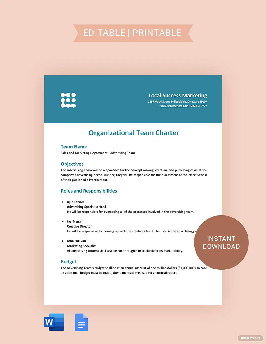 organizational team charter