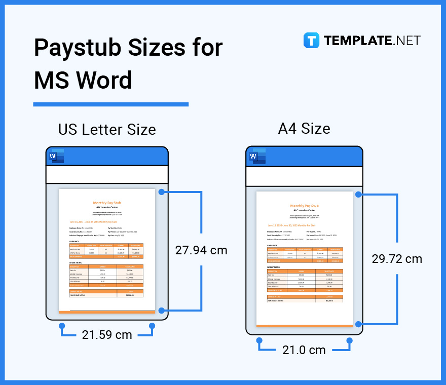 paystub sizes for ms word