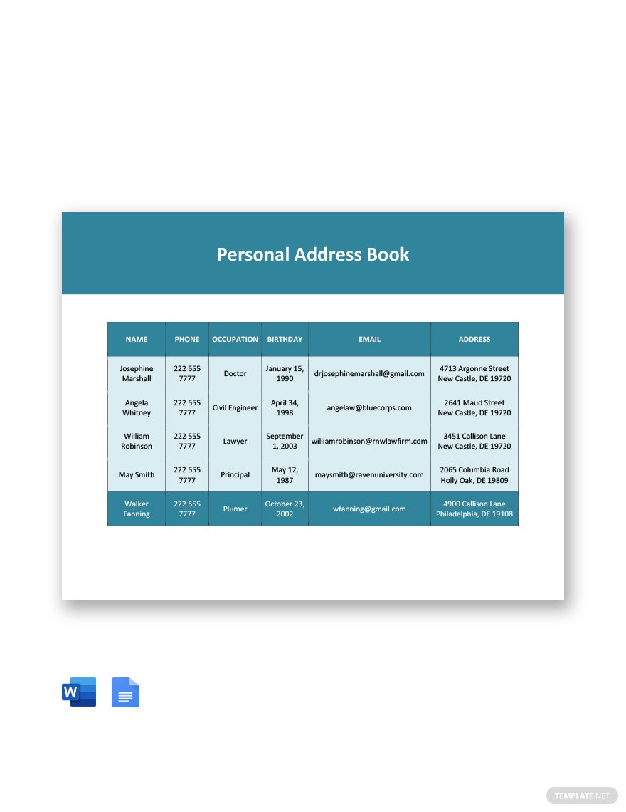 personal address book